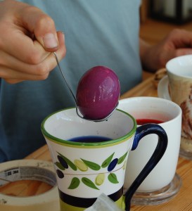 First, they dyed the eggs.