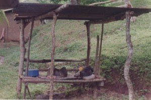 The kitchen, with 3-rock fire.