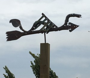 "Fred" the weather vane braving the wind.